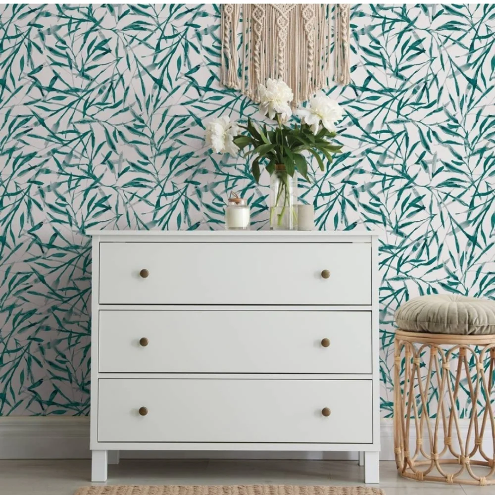 Tempaper & Co. Watercolor Leaves Removable Peel & Stick Wallpaper Viridian Gree